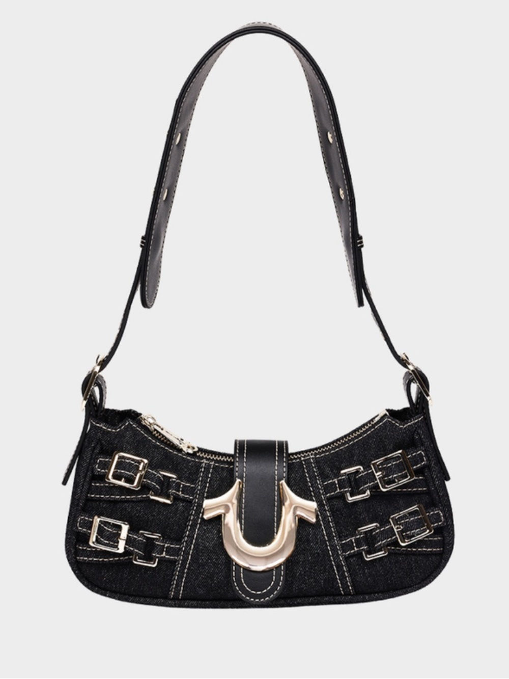 TRUE RELIGION Multi-Strap Denim Shoulder Bag